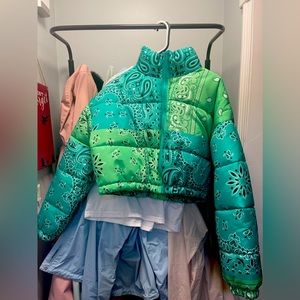 Green bandana puffer jacket